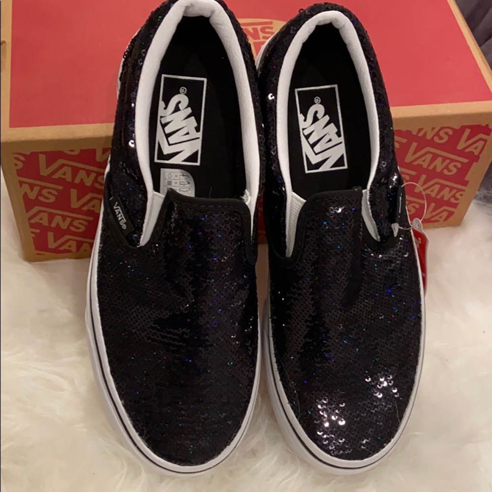 VANS Slip on Micro Sequin Skate Shoe Black NWT